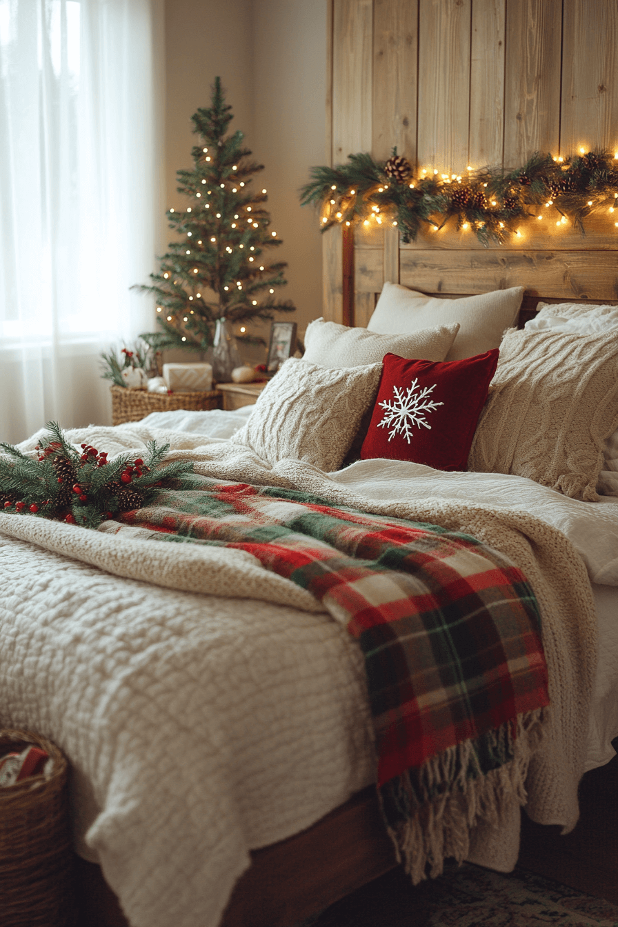 29 Christmas Bedroom Ideas for a Peaceful and Merry Holiday Haven 1 Golden Glow Cozy Escape