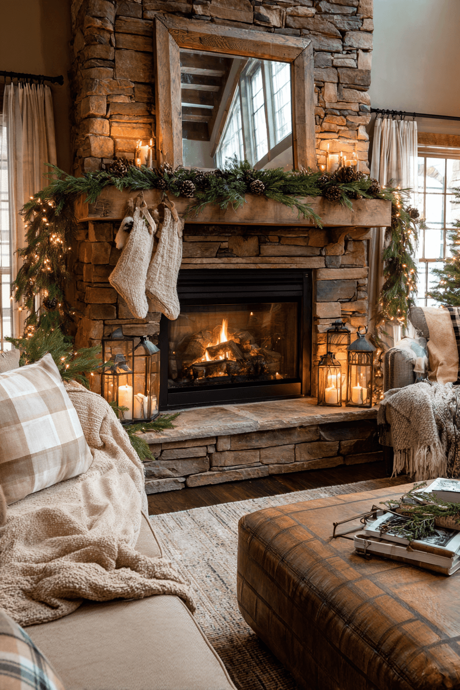 29 Christmas Mantel Decor Ideas That Turn Your Fireplace Into a Holiday Showpiece 1 Rustic Fireside Glow