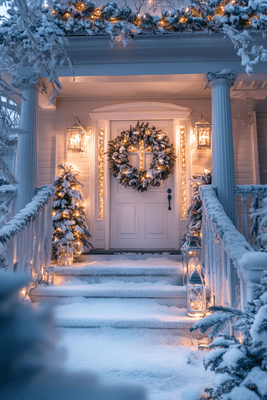 29 Front Porch Christmas Decor Styles to Create a Warm Winter Greeting 1 Winter Whispers Porch Glow