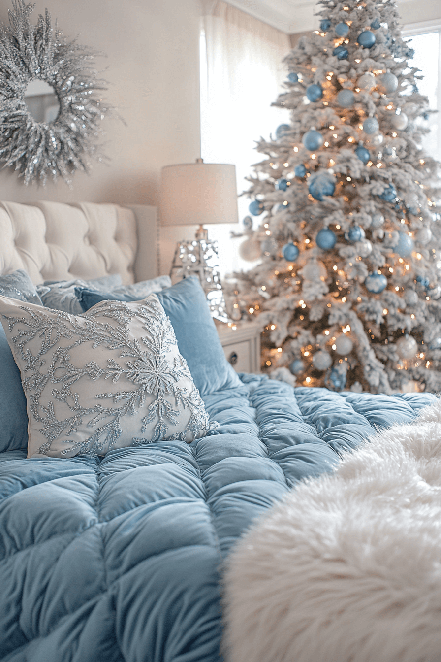 29 Christmas Bedroom Ideas for a Peaceful and Merry Holiday Haven 11 Frost Blue Winter Calm