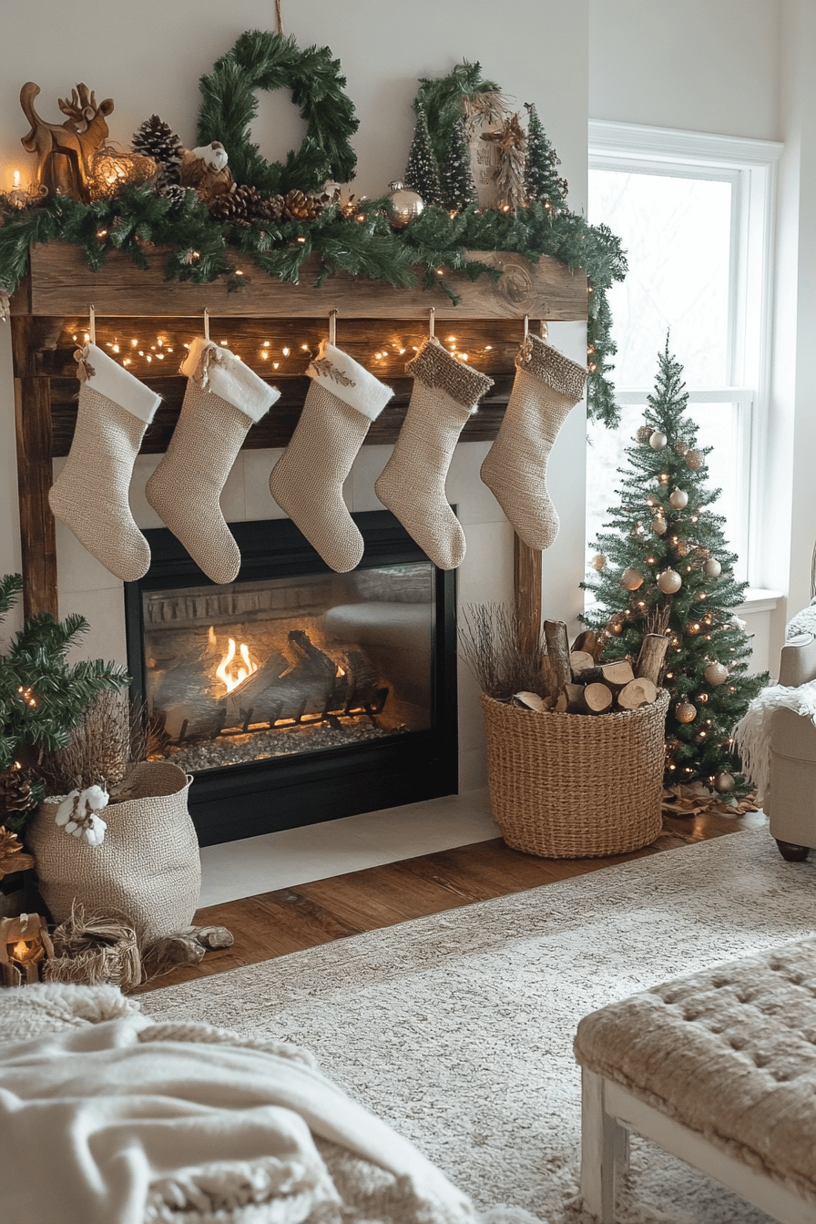 29 Christmas Mantel Decor Ideas That Turn Your Fireplace Into a Holiday Showpiece 12 Farmhouse Holiday Warmth