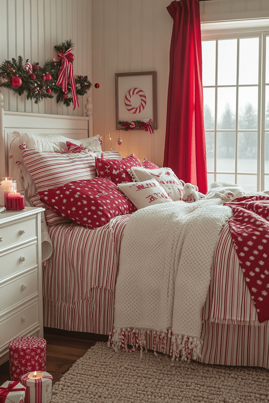 29 Christmas Bedroom Ideas for a Peaceful and Merry Holiday Haven 13 Peppermint Whimsy Holiday Suite