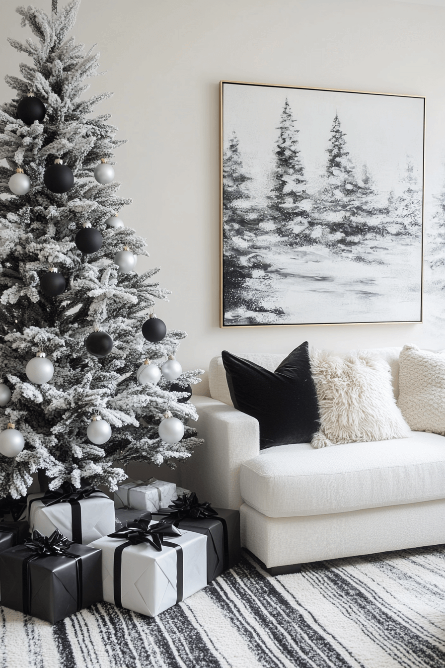 29 Minimalist Christmas Decor Ideas That Blend Simplicity and Holiday Joy 14 Black Ivory Christmas Poise