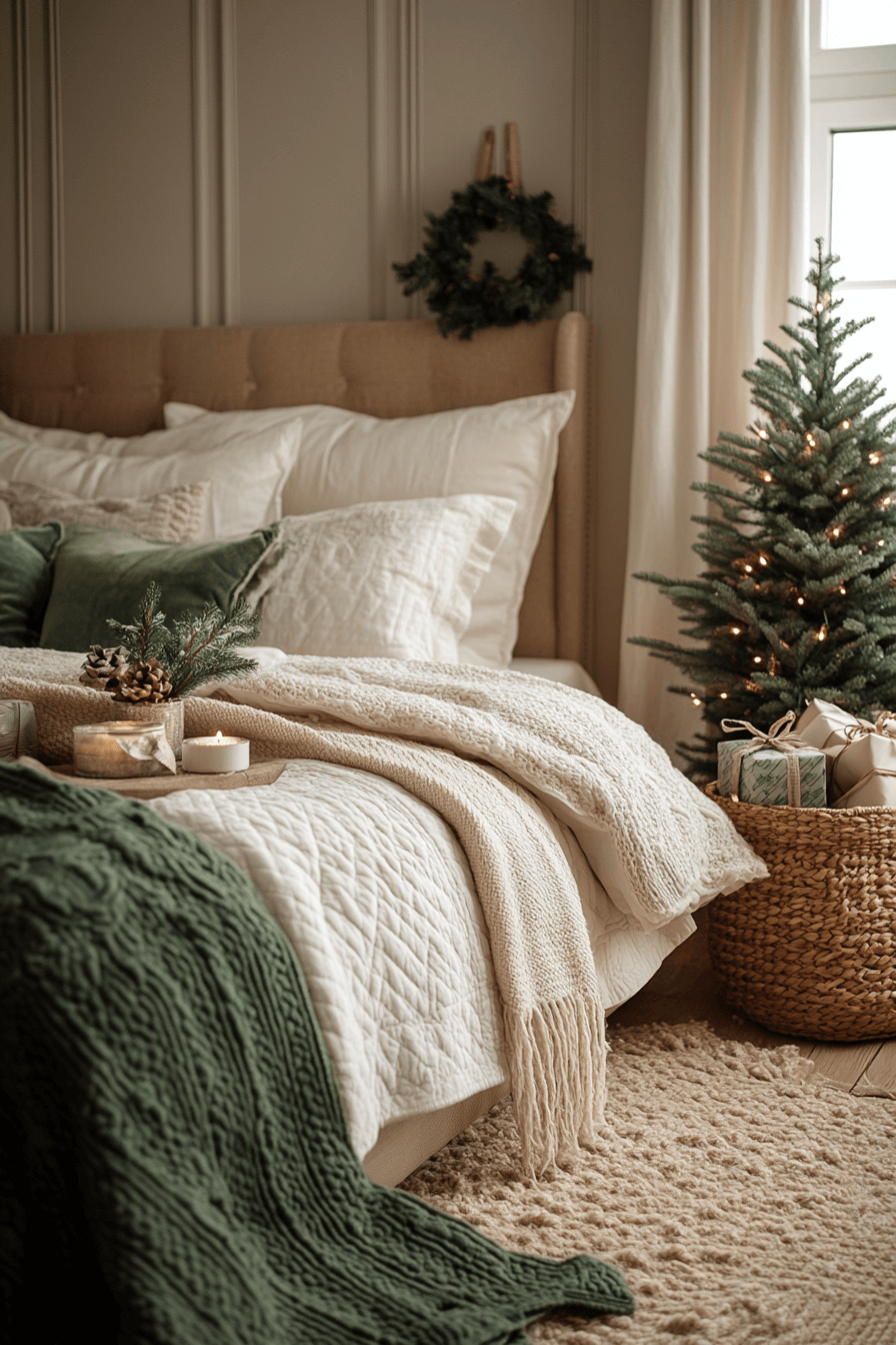 29 Christmas Bedroom Ideas for a Peaceful and Merry Holiday Haven 19 Soft Texture Winter Bliss