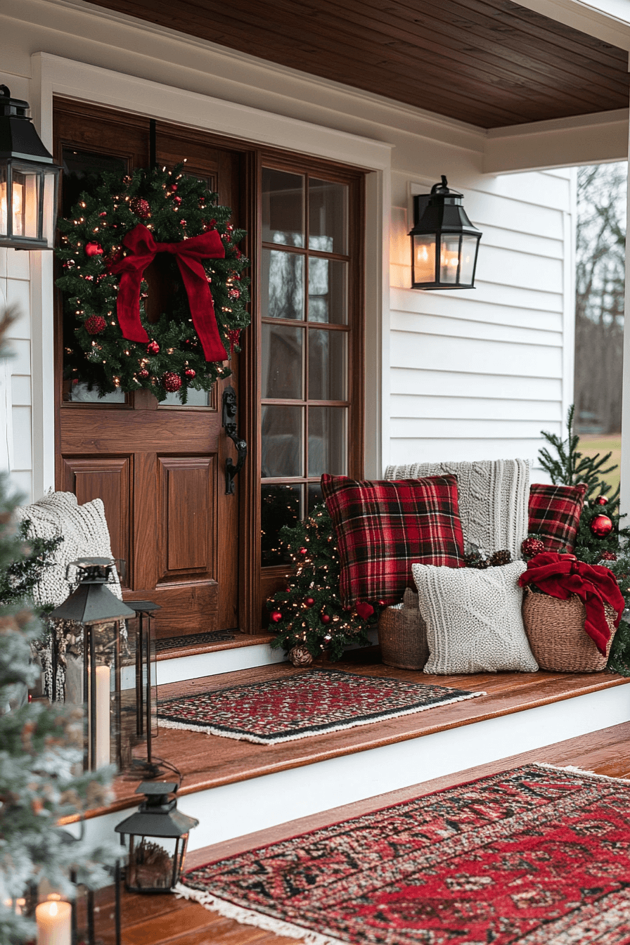 29 Front Porch Christmas Decor Styles to Create a Warm Winter Greeting 2 Hearthside Lantern Holiday Charm
