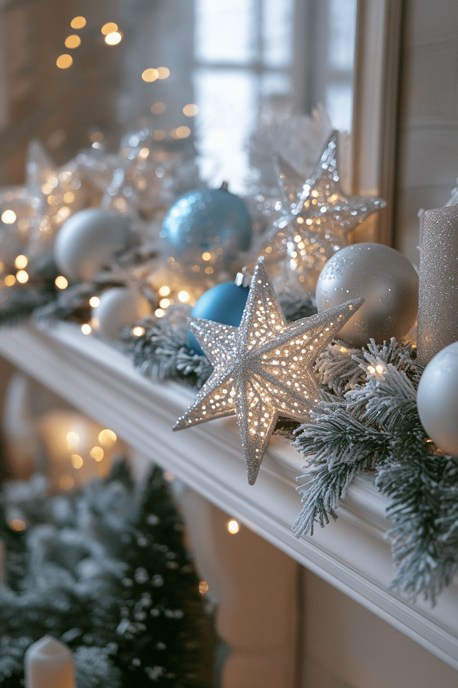 29 Christmas Mantel Decor Ideas That Turn Your Fireplace Into a Holiday Showpiece 20 Celestial Christmas Sparkle