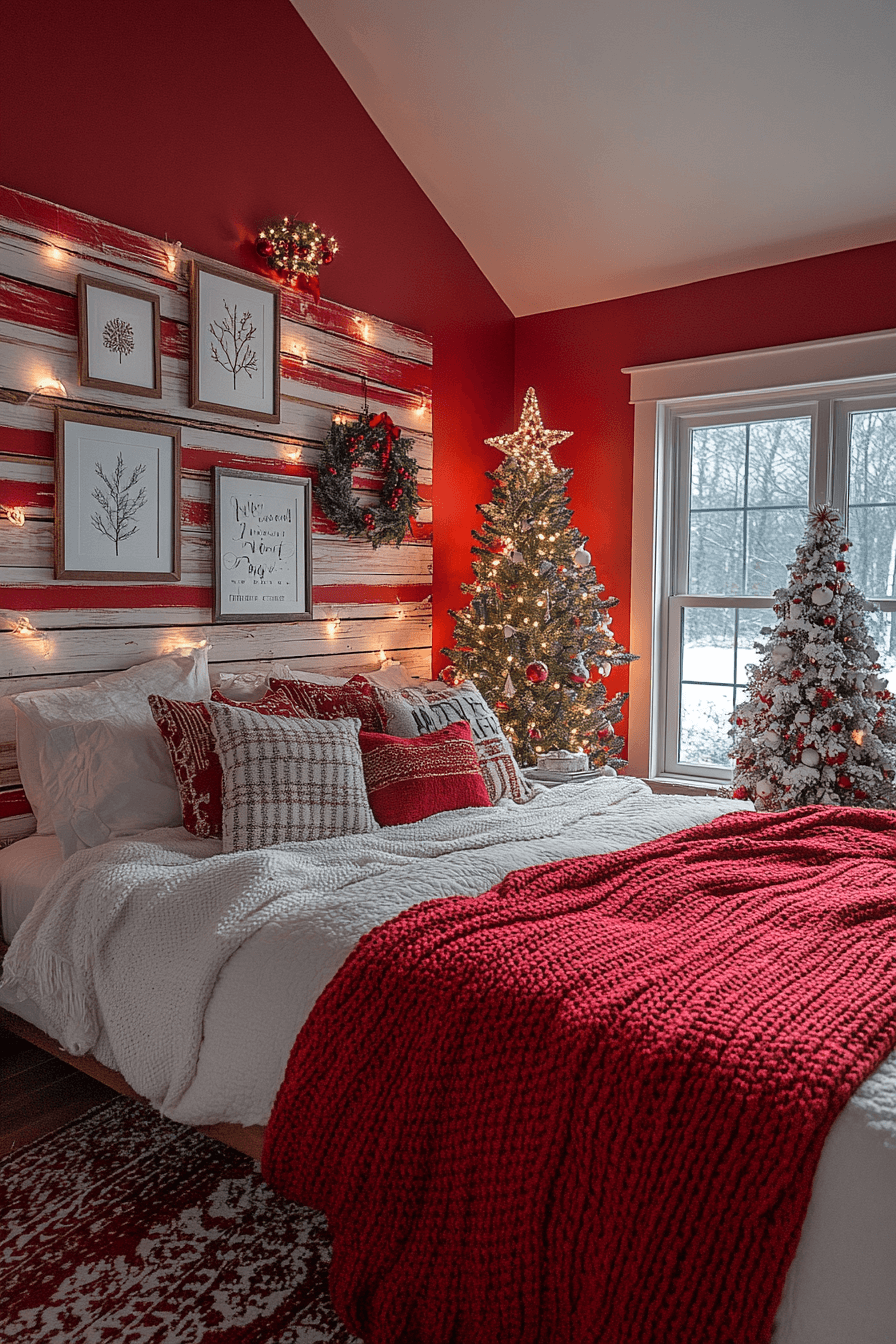 29 Christmas Bedroom Ideas for a Peaceful and Merry Holiday Haven 21 Festive Accent Wall Charm