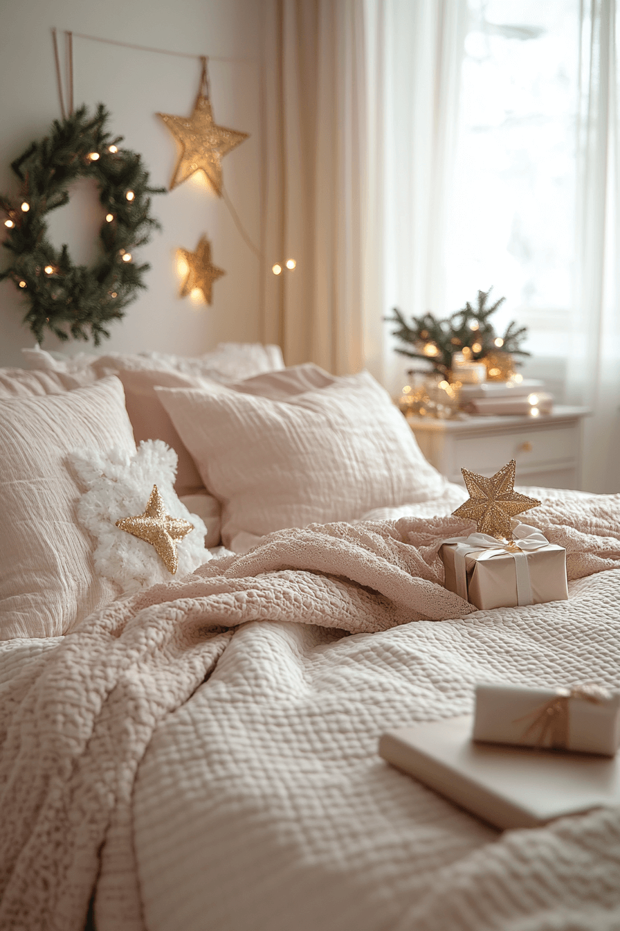29 Christmas Bedroom Ideas for a Peaceful and Merry Holiday Haven 22 Champagne Glow Holiday Room