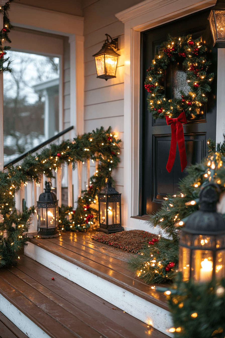 29 Front Porch Christmas Decor Styles to Create a Warm Winter Greeting 23 Amber Glow Lantern Charm