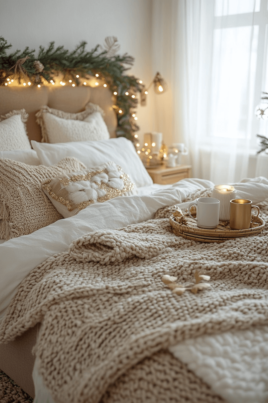 29 Christmas Bedroom Ideas for a Peaceful and Merry Holiday Haven 23 Caramel Cream Cozy Glow