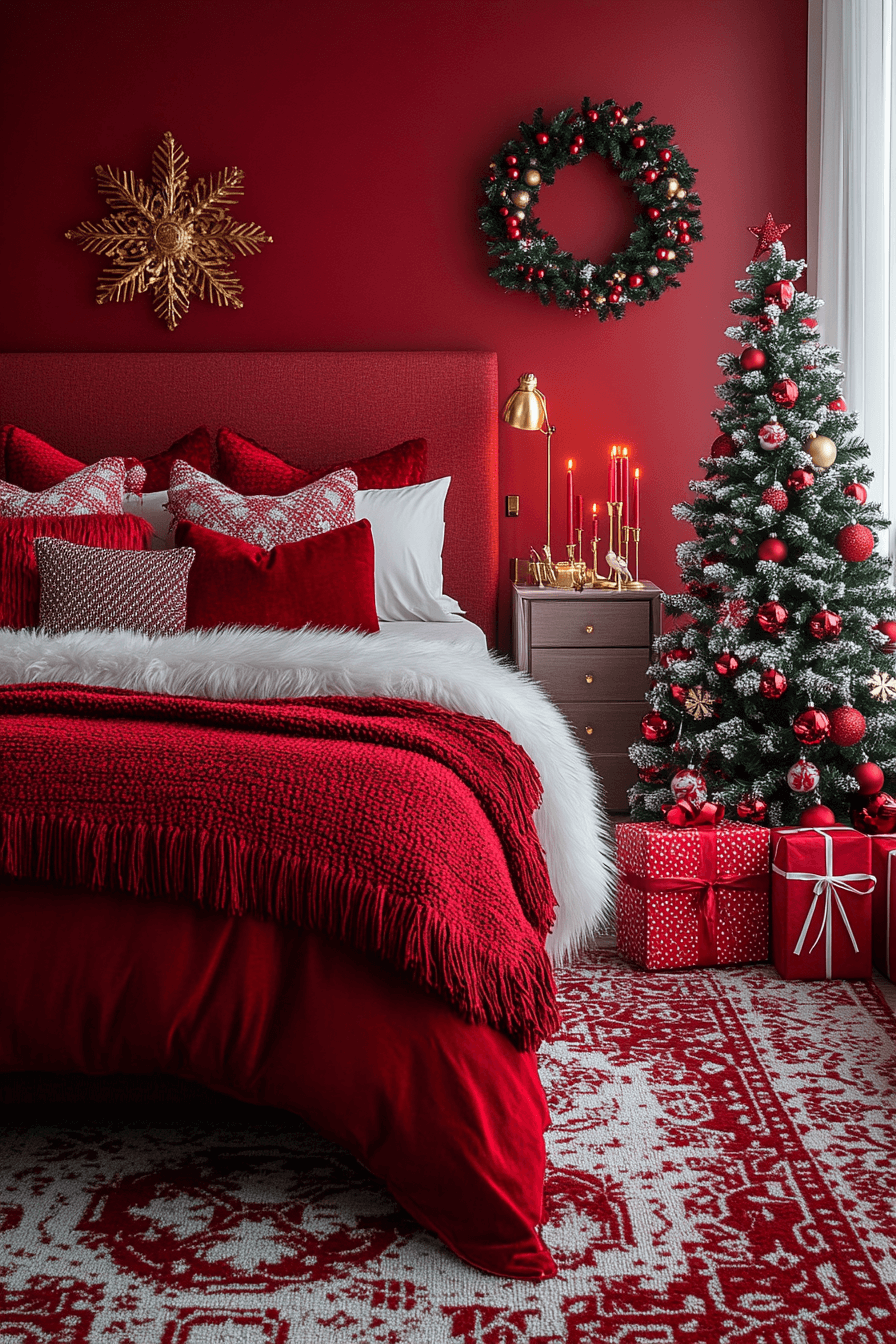 29 Christmas Bedroom Ideas for a Peaceful and Merry Holiday Haven 24 Crimson Elegance Holiday Energy