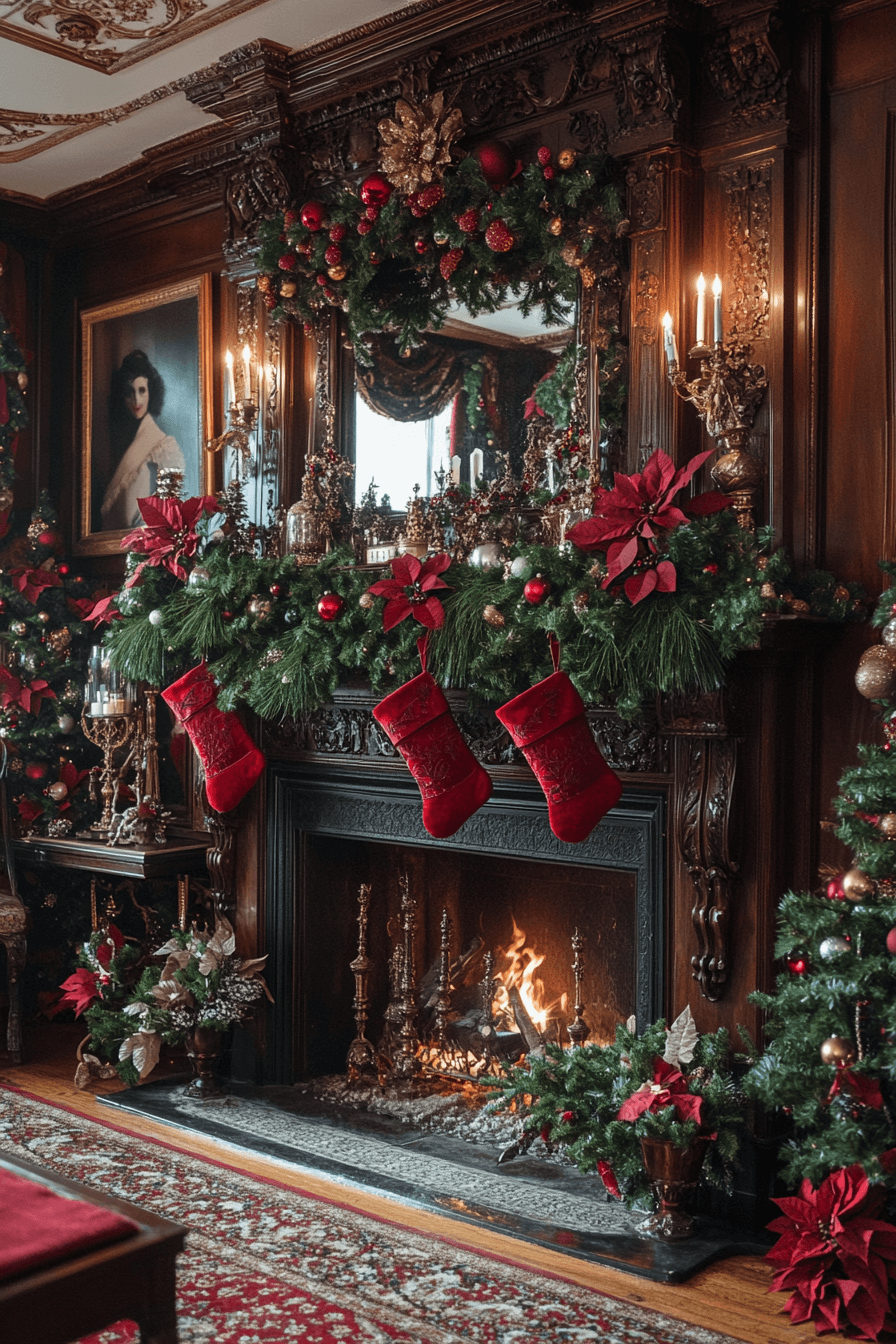 29 Christmas Mantel Decor Ideas That Turn Your Fireplace Into a Holiday Showpiece 24 Regal Victorian Hearth