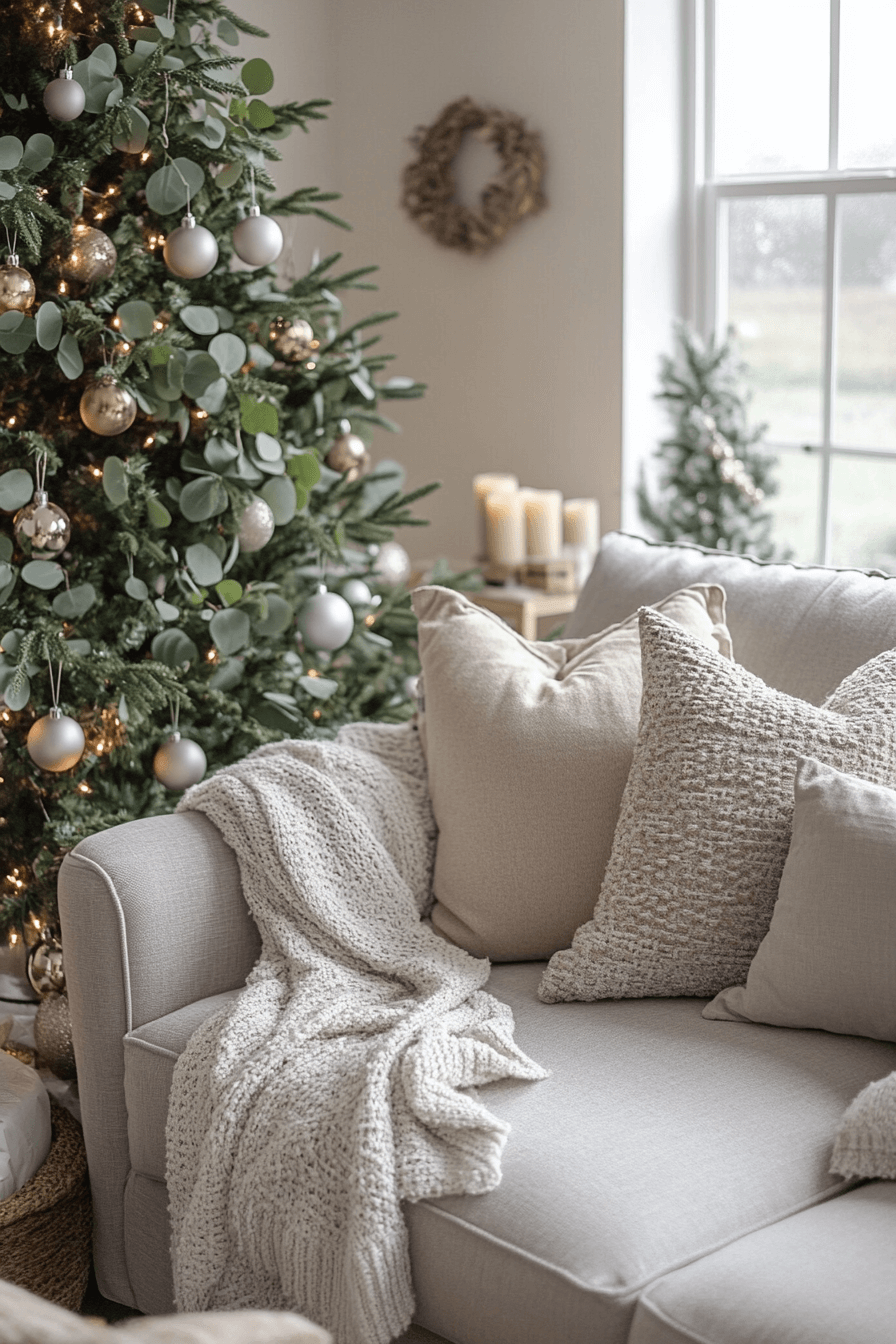 29 Minimalist Christmas Decor Ideas That Blend Simplicity and Holiday Joy 24 Sage Gray Winter Calm