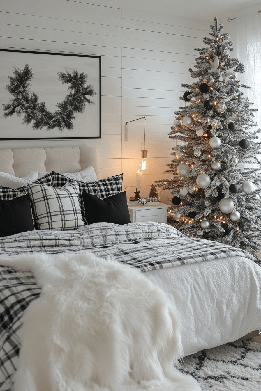 29 Christmas Bedroom Ideas for a Peaceful and Merry Holiday Haven 25 Black White Winter Contrast