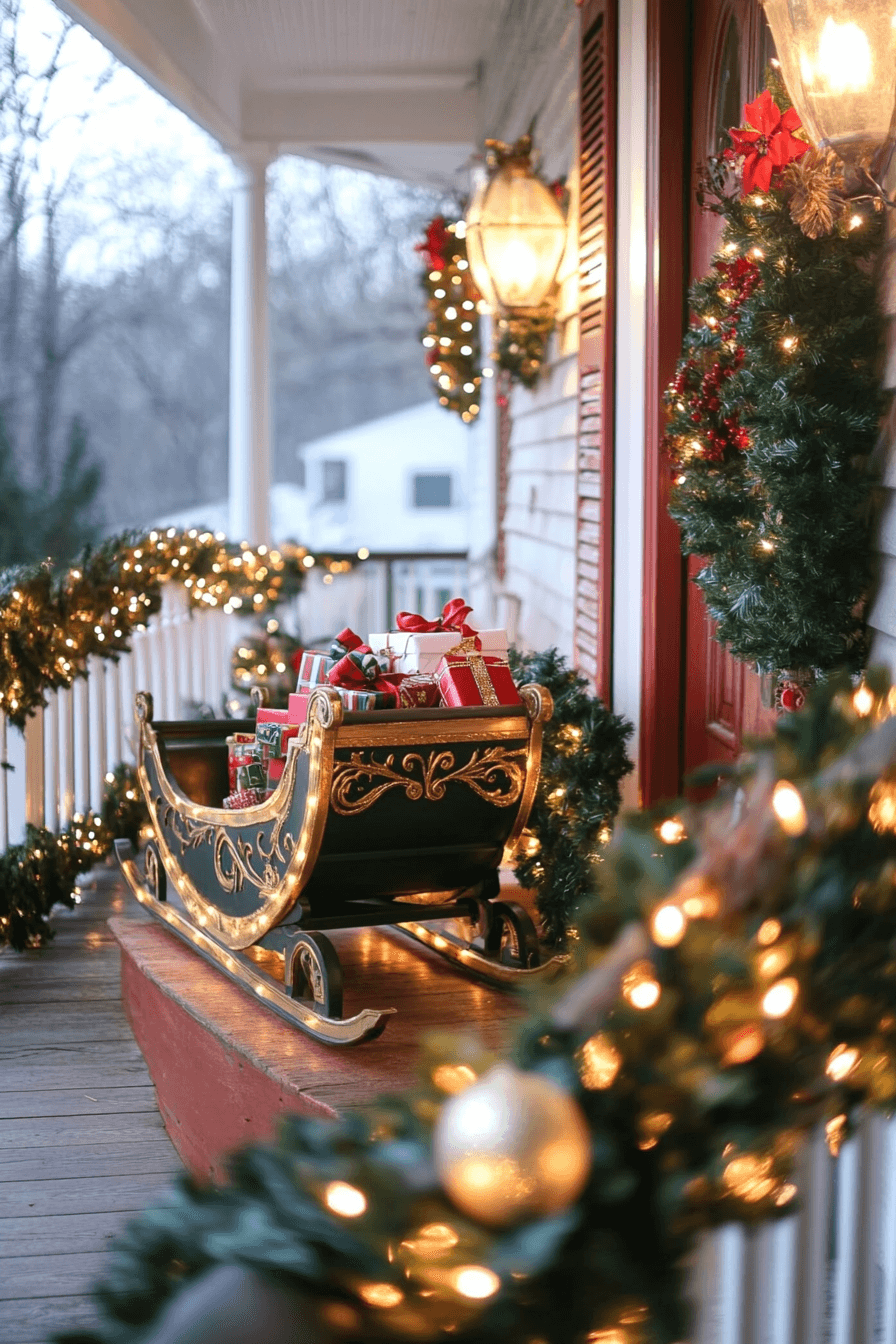 29 Front Porch Christmas Decor Styles to Create a Warm Winter Greeting 27 Vintage Sleigh Porch Cheer