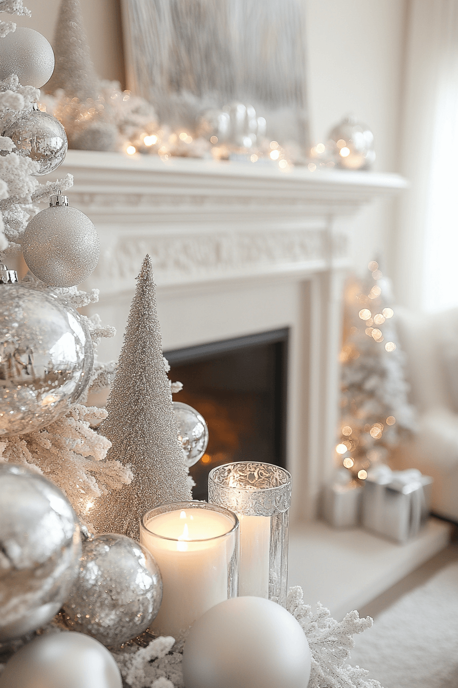 29 Christmas Mantel Decor Ideas That Turn Your Fireplace Into a Holiday Showpiece 28 Silver Winter Grace