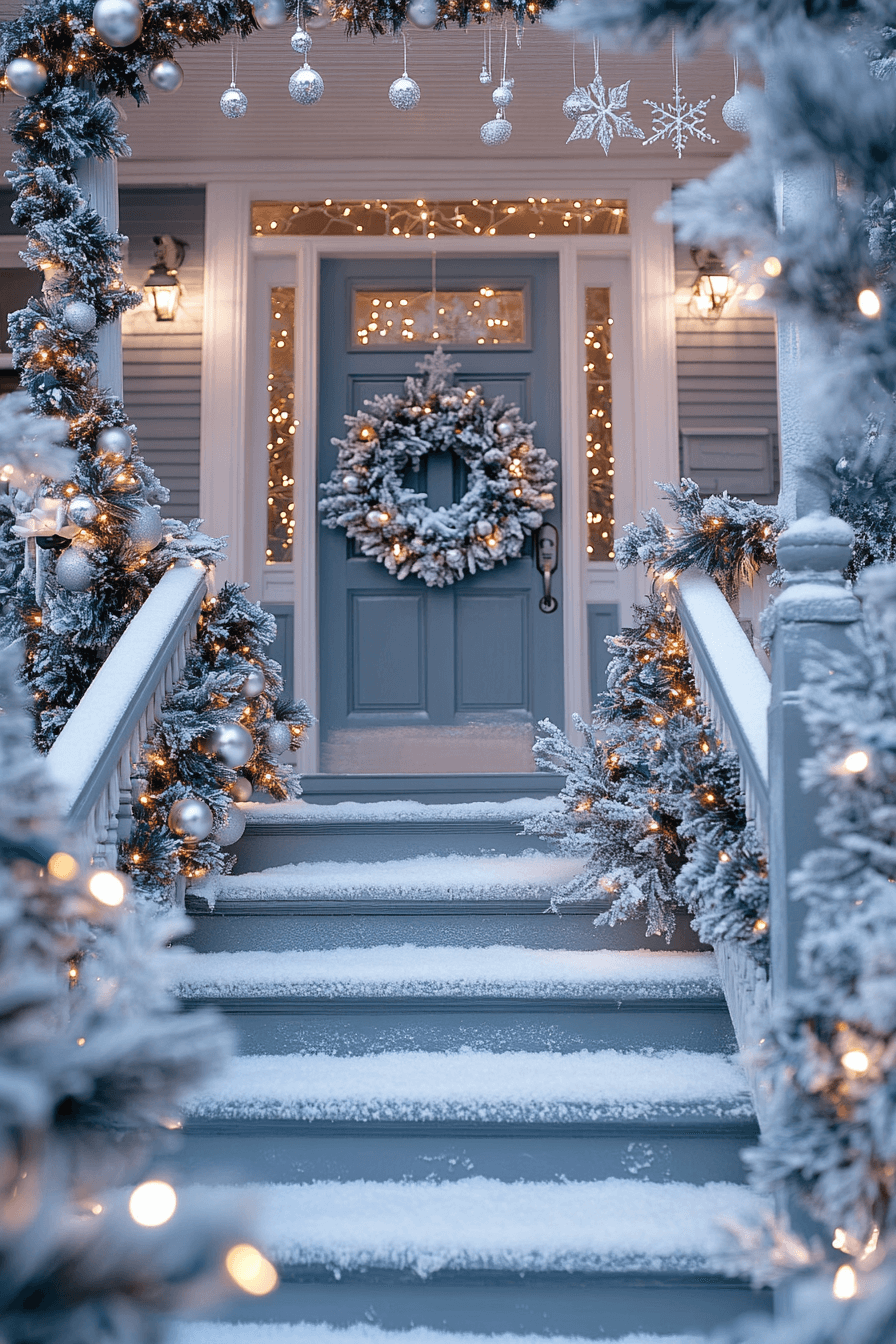 29 Front Porch Christmas Decor Styles to Create a Warm Winter Greeting 4 Crystal Frost Doorway Dream