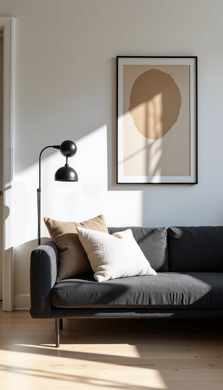 5607scandinavian Minimal Grey Sofa Shadows