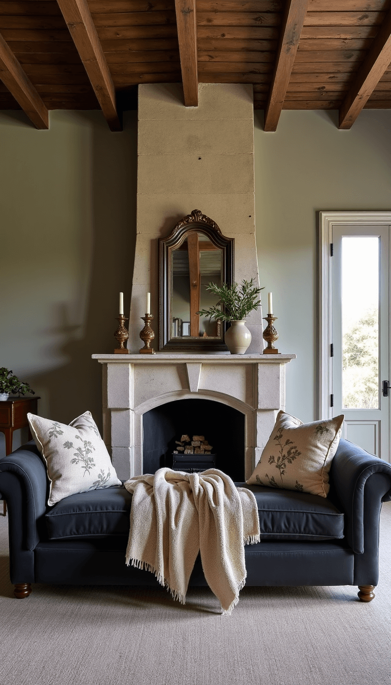 5612french Country Living Room Firelight Cozy