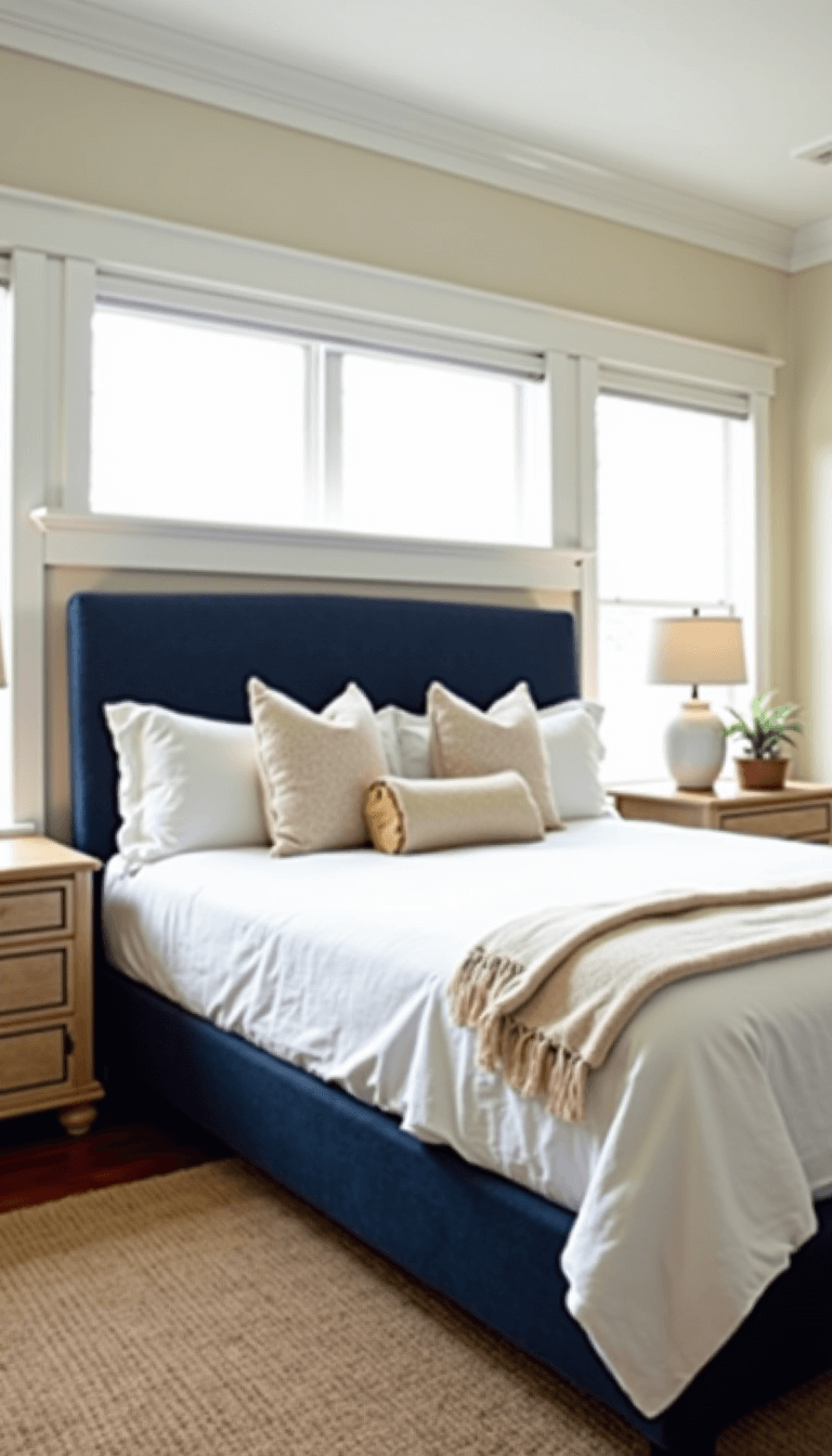 5626coastal Bedroom Tray Ceiling Navy Bed