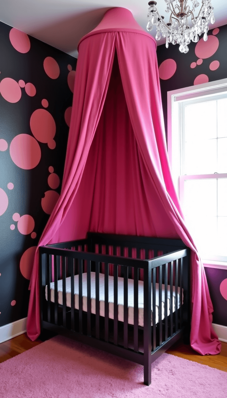 5641modern Pink Black Nursery Canopy Crib