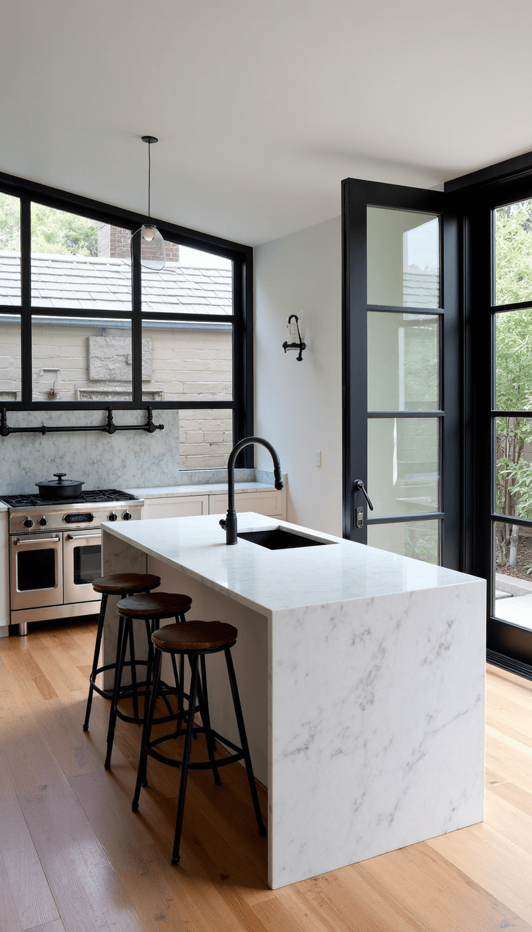 5660modern Black Marble Kitchen Courtyard