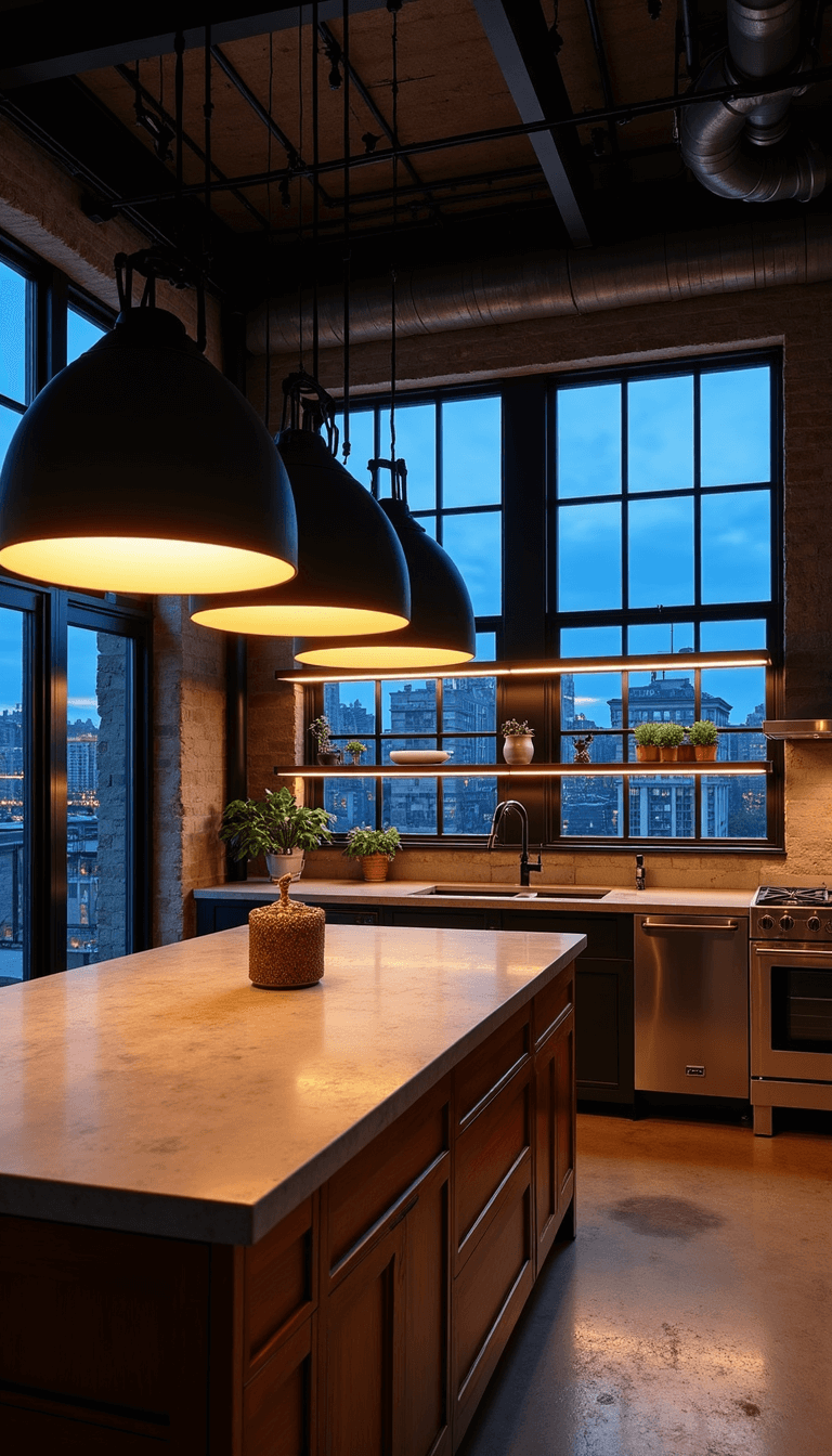 5666industrial Loft Kitchen Dusk Lighting