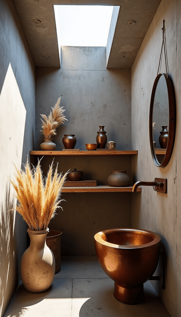 Wabi-Sabi Bathroom: Embracing Imperfect Natural Beauty in Your Personal Sanctuary 5704intimate Concrete Powder Room Skylight