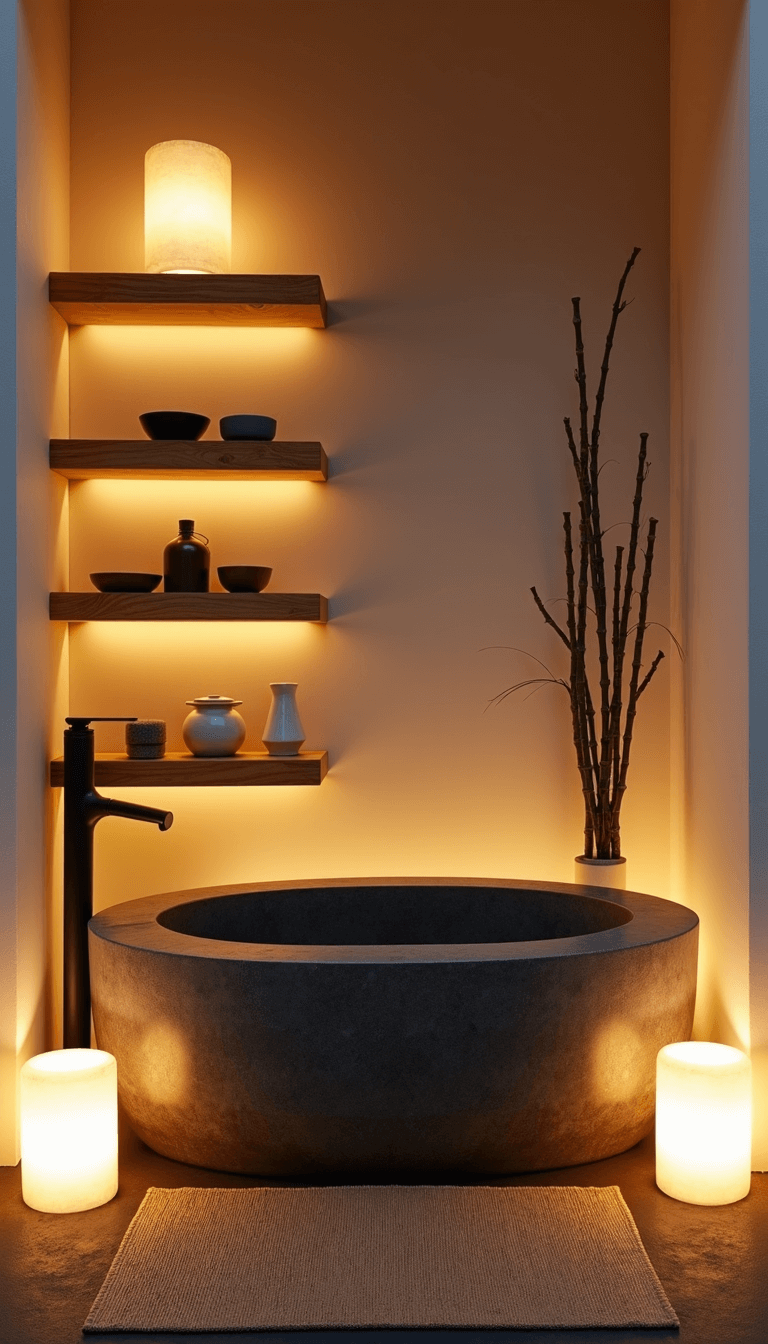 Wabi-Sabi Bathroom: Embracing Imperfect Natural Beauty in Your Personal Sanctuary 5707minimalist Zen Bath Granite Tub Overhead