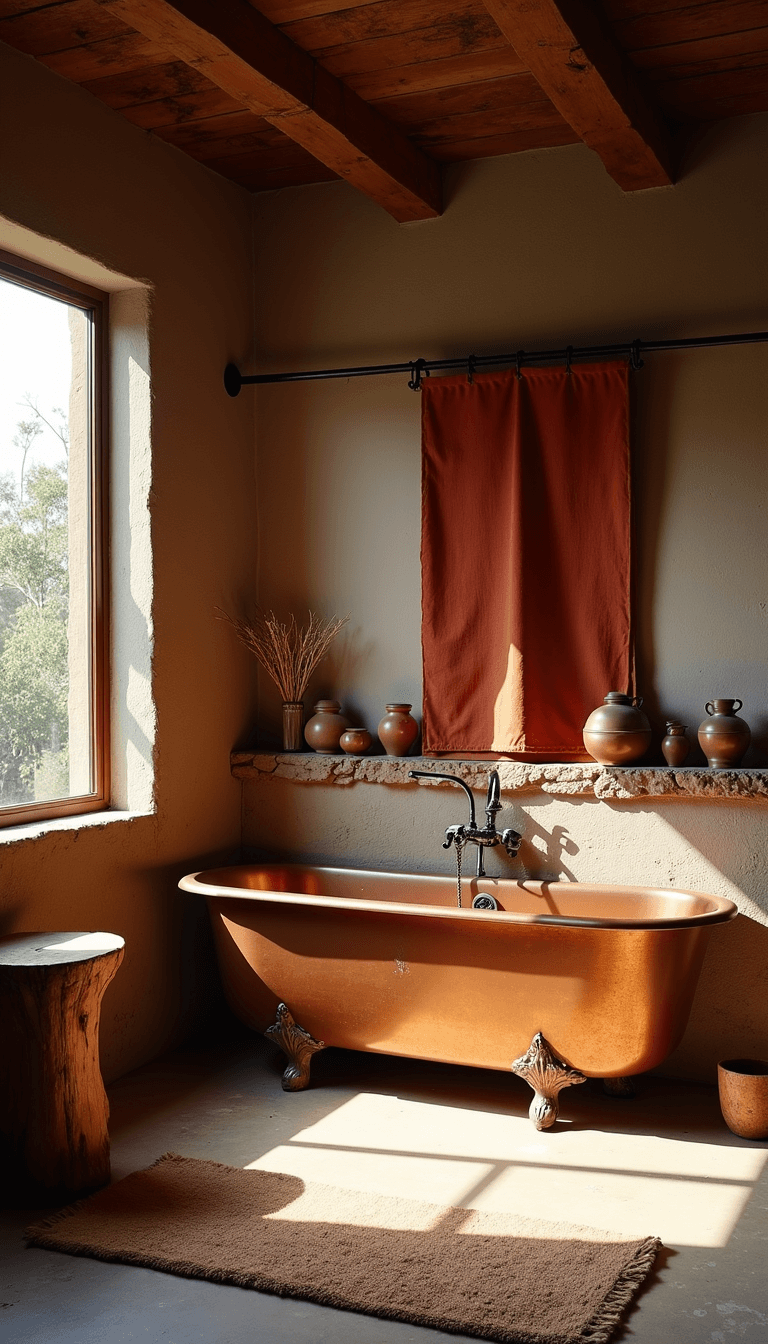 Wabi-Sabi Bathroom: Embracing Imperfect Natural Beauty in Your Personal Sanctuary 5708rustic Copper Bath Sunlight