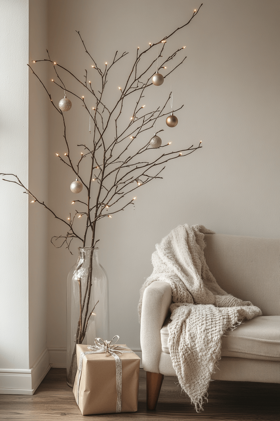 29 Minimalist Christmas Decor Ideas That Blend Simplicity and Holiday Joy 7 Bare Branch Winter Charm
