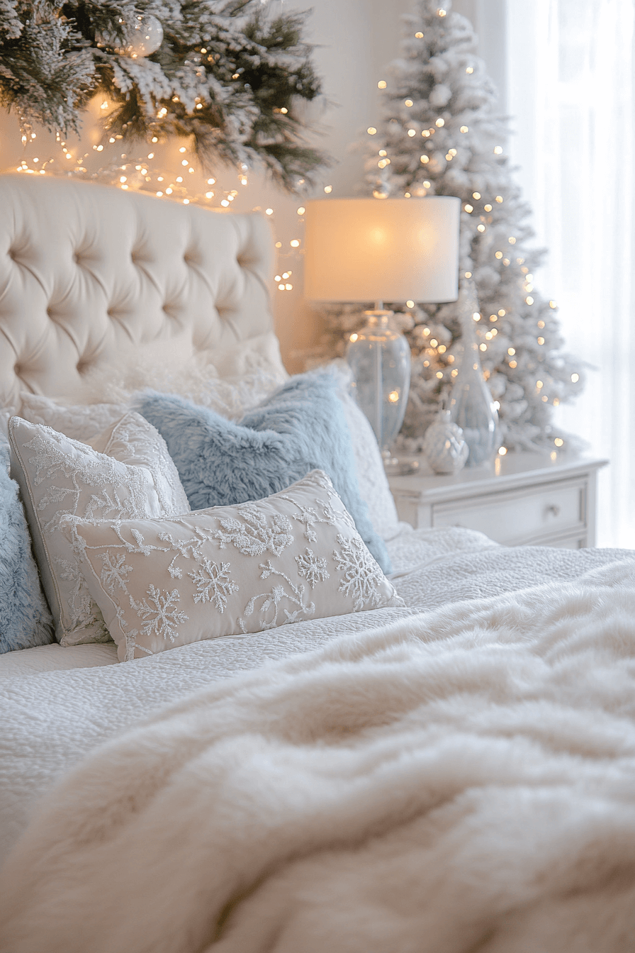 29 Christmas Bedroom Ideas for a Peaceful and Merry Holiday Haven 7 Frosted Crystal Winter Magic