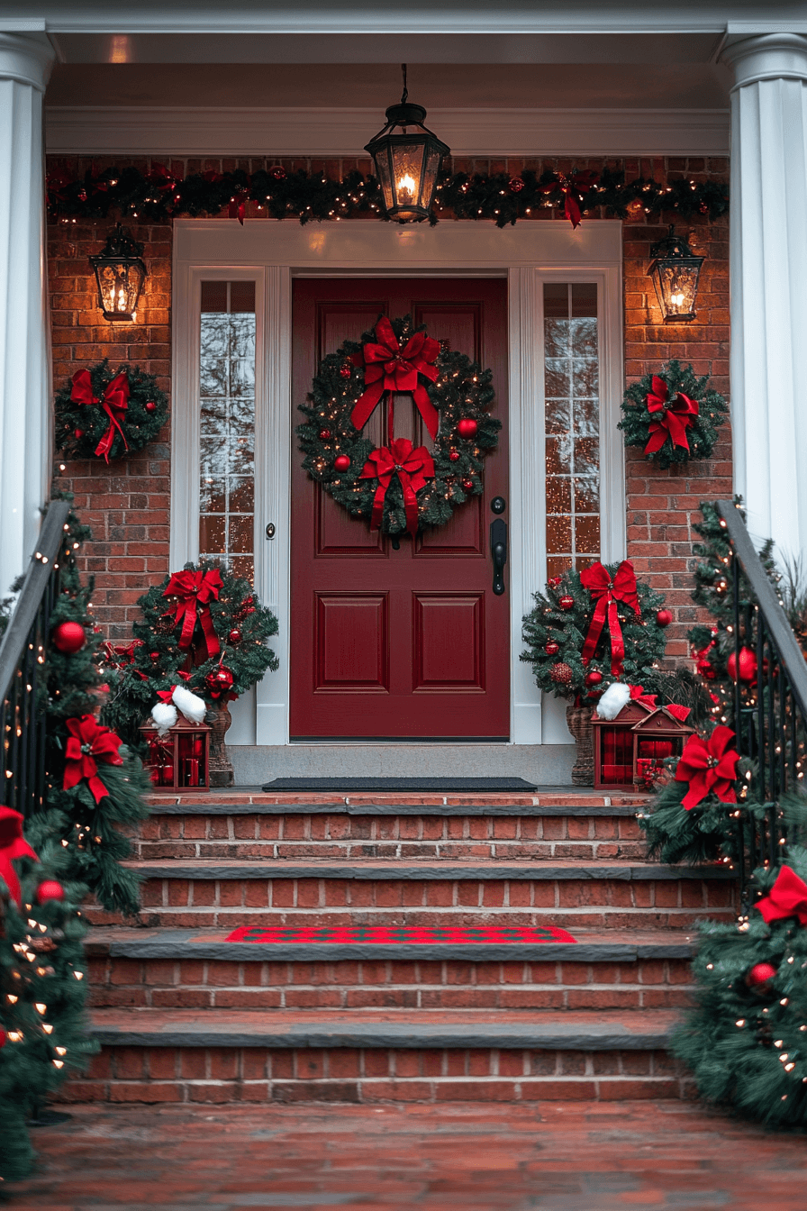 29 Front Porch Christmas Decor Styles to Create a Warm Winter Greeting 7 Heritage Red Green Glow