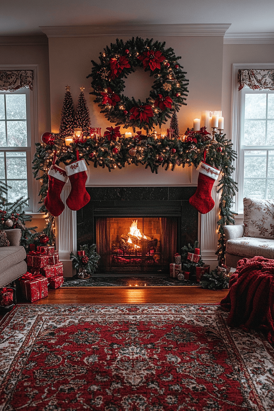 29 Christmas Mantel Decor Ideas That Turn Your Fireplace Into a Holiday Showpiece 7 Traditional Holiday Glow