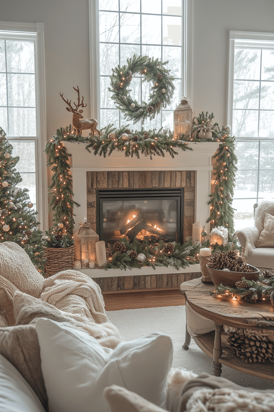 29 Christmas Mantel Decor Ideas That Turn Your Fireplace Into a Holiday Showpiece 9 Woodland Holiday Haven