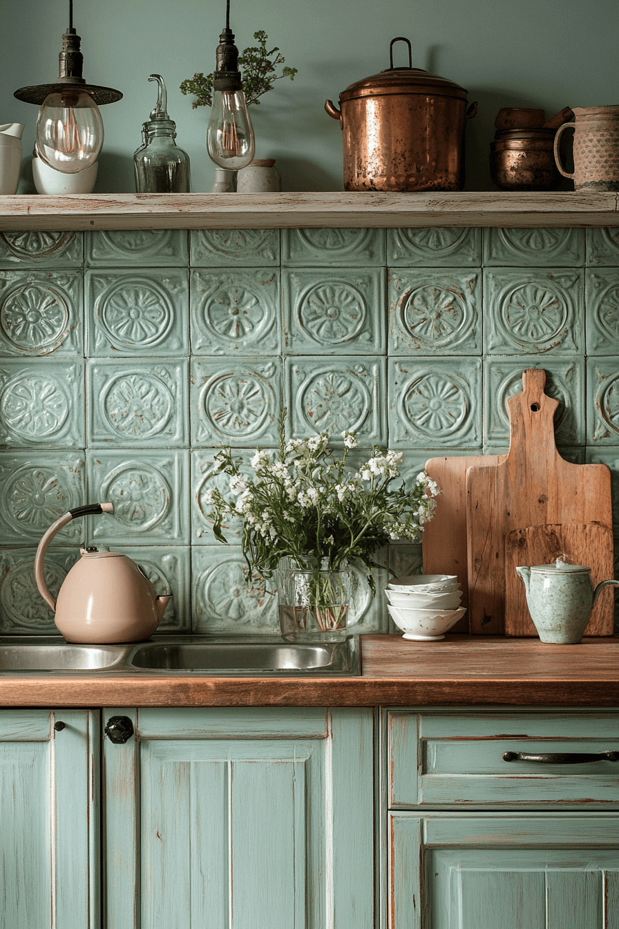 25 Backsplash Kitchen Ideas for a Bold and Beautiful Design 14 Vintage Tin Detail