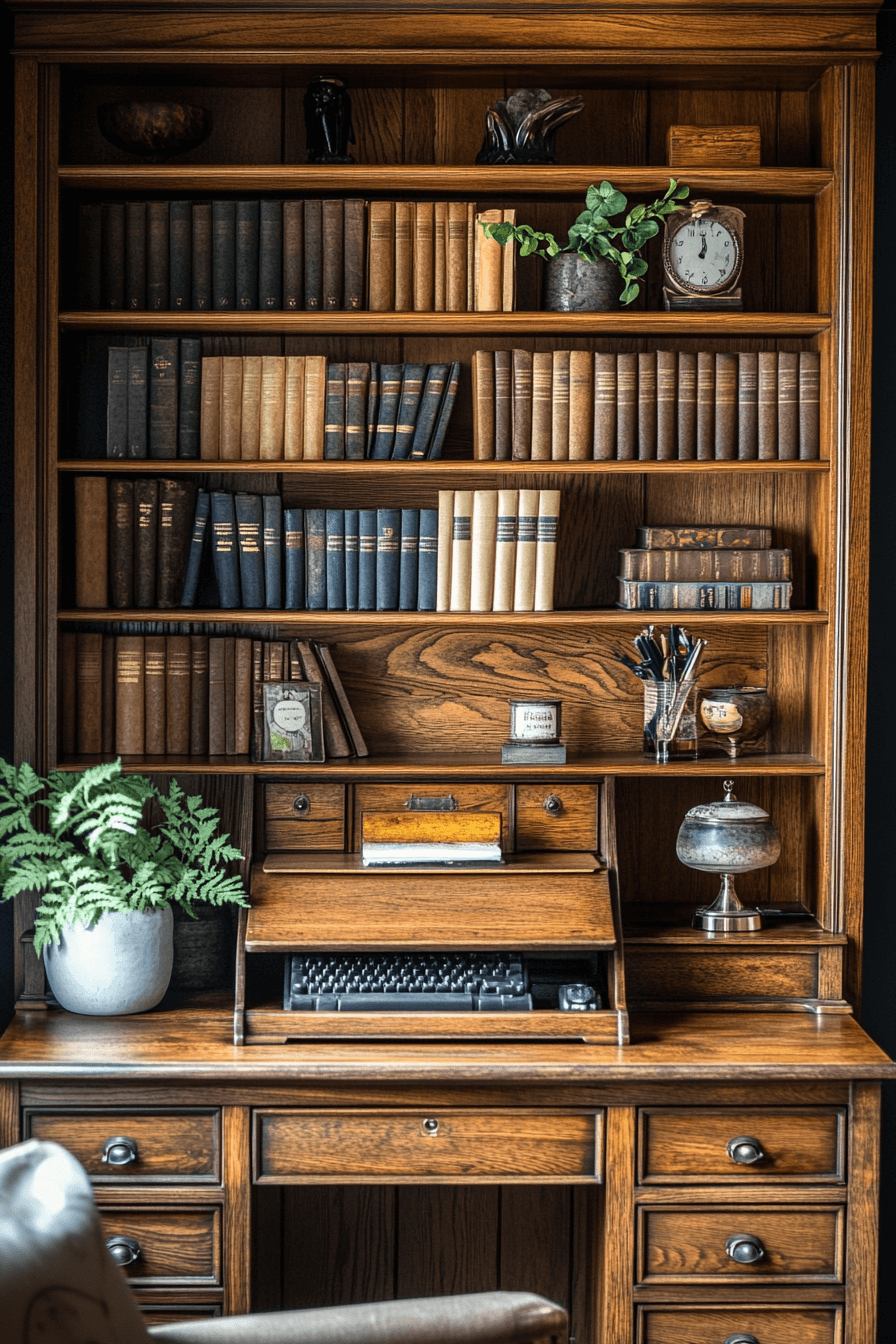 25 Antique Farmhouse Decor Ideas That Will Enhance Your Home’s Charm 14 Vintage Writing Desk Beauty