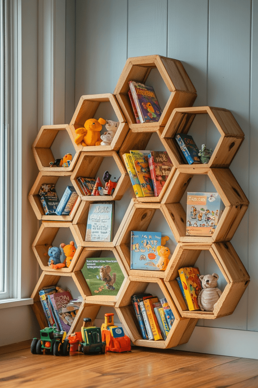 25 Bookshelf Ideas to Showcase Your Favorite Reads and Decor 19 Honeycomb Shelving Display Concept