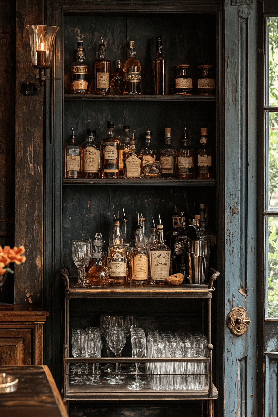 25 Antique Farmhouse Decor Ideas That Will Enhance Your Home’s Charm 19 Vintage Bar Setup Charm