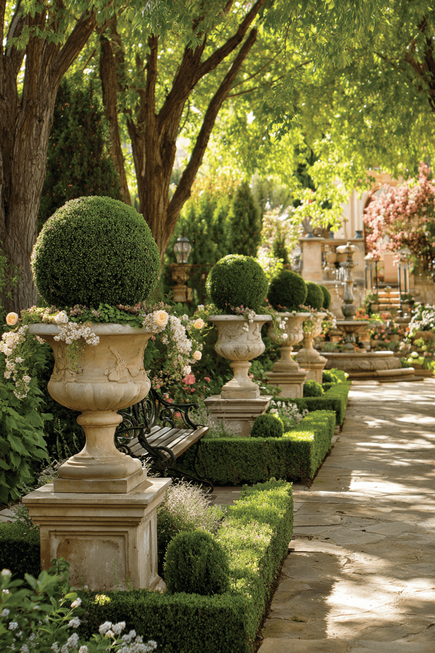 25 Antique Yard Decor Ideas for a Warm and Inviting Outdoor Vibe 21 Elevated Garden Urns