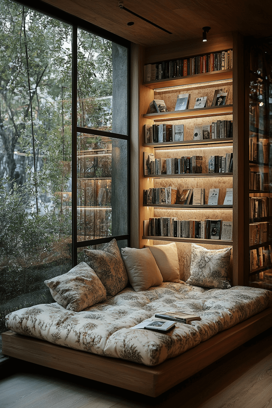 25 Bookshelf Ideas to Showcase Your Favorite Reads and Decor 23 Window Framed Bookshelf Feature