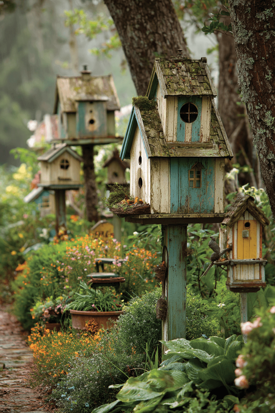 25 Antique Yard Decor Ideas for a Warm and Inviting Outdoor Vibe 24 Cottage Garden Birdhouses