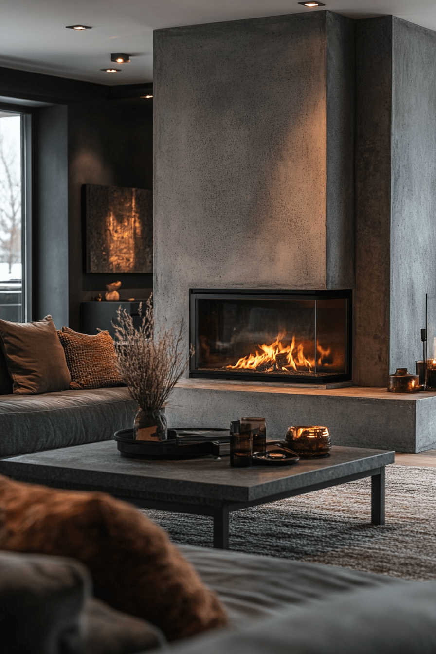 25 Fireplace Interior Ideas to Enhance Your Home’s Ambience 24 Sleek Polished Concrete Fireplace