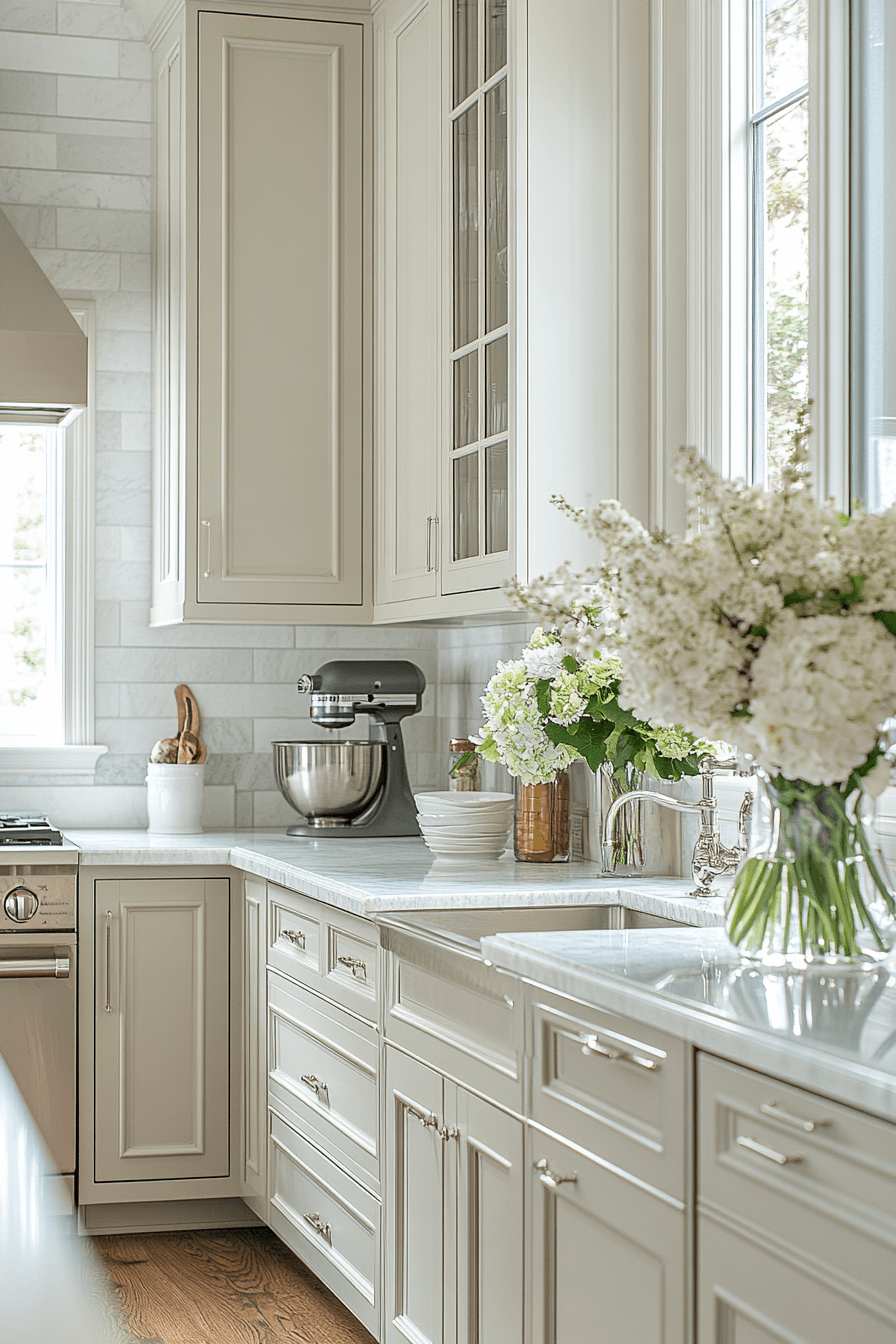 25 Neutral Kitchen Cabinets to Create a Calming Cooking Space 4 Chiffon Gentle Glow