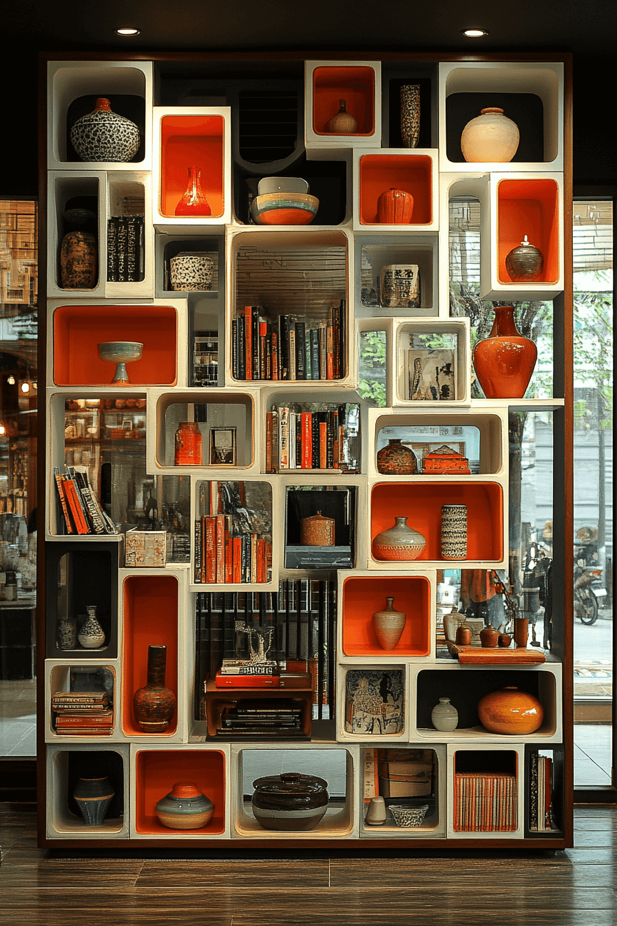 25 Bookshelf Ideas to Showcase Your Favorite Reads and Decor 6 Sleek Angled Shelf Concept