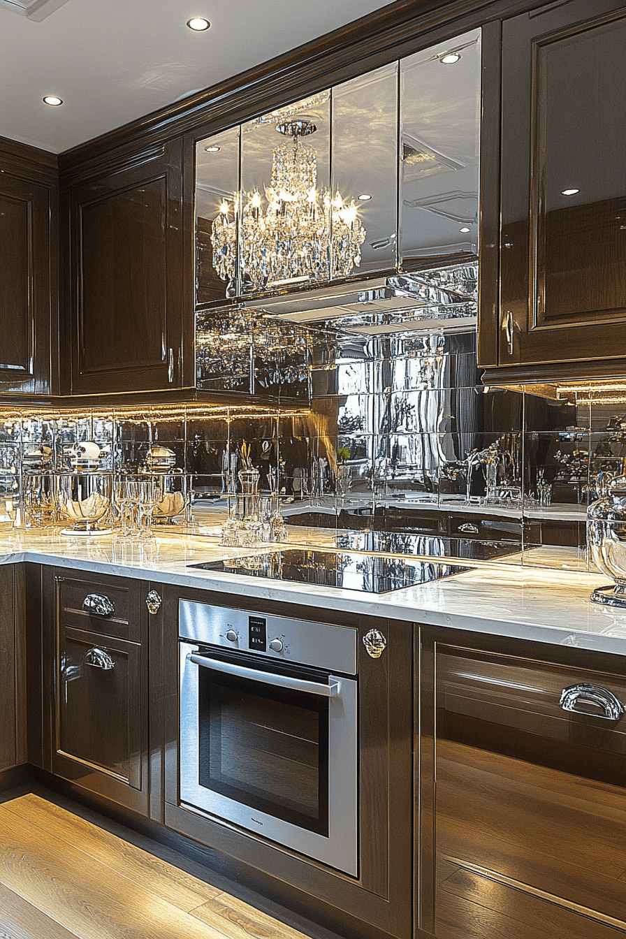 25 Backsplash Kitchen Ideas for a Bold and Beautiful Design 9 Mirrored Tile Glamour