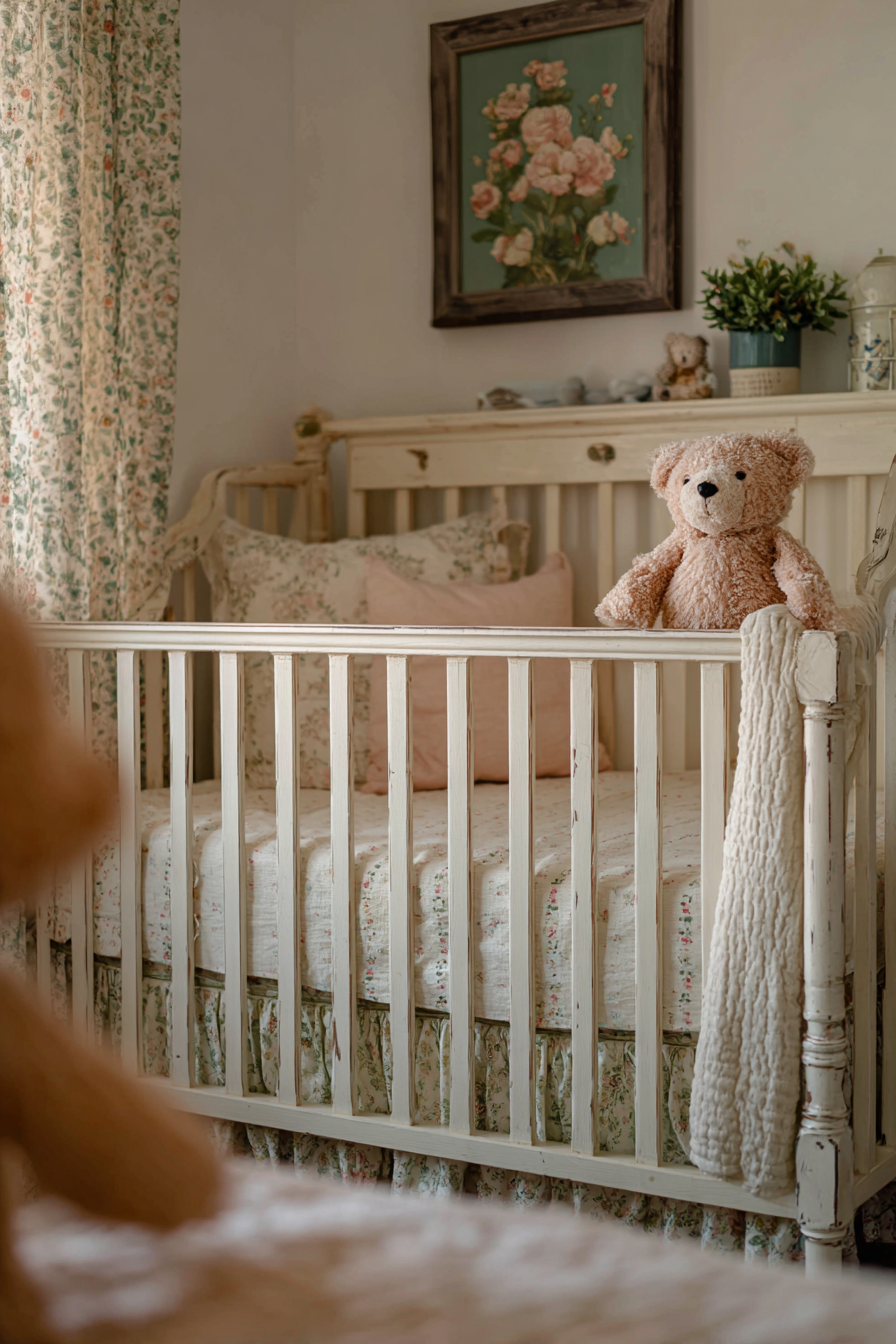 25 Antique Farmhouse Decor Ideas That Will Enhance Your Home’s Charm soft nursery vintage comfort 1