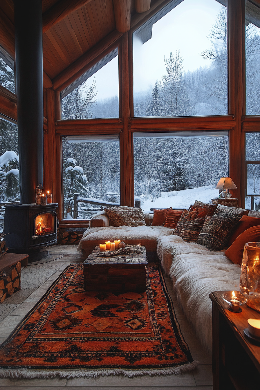 25 Little Cabin Living Room Ideas That Will Warm Your Heart winter cabin chill corner 1